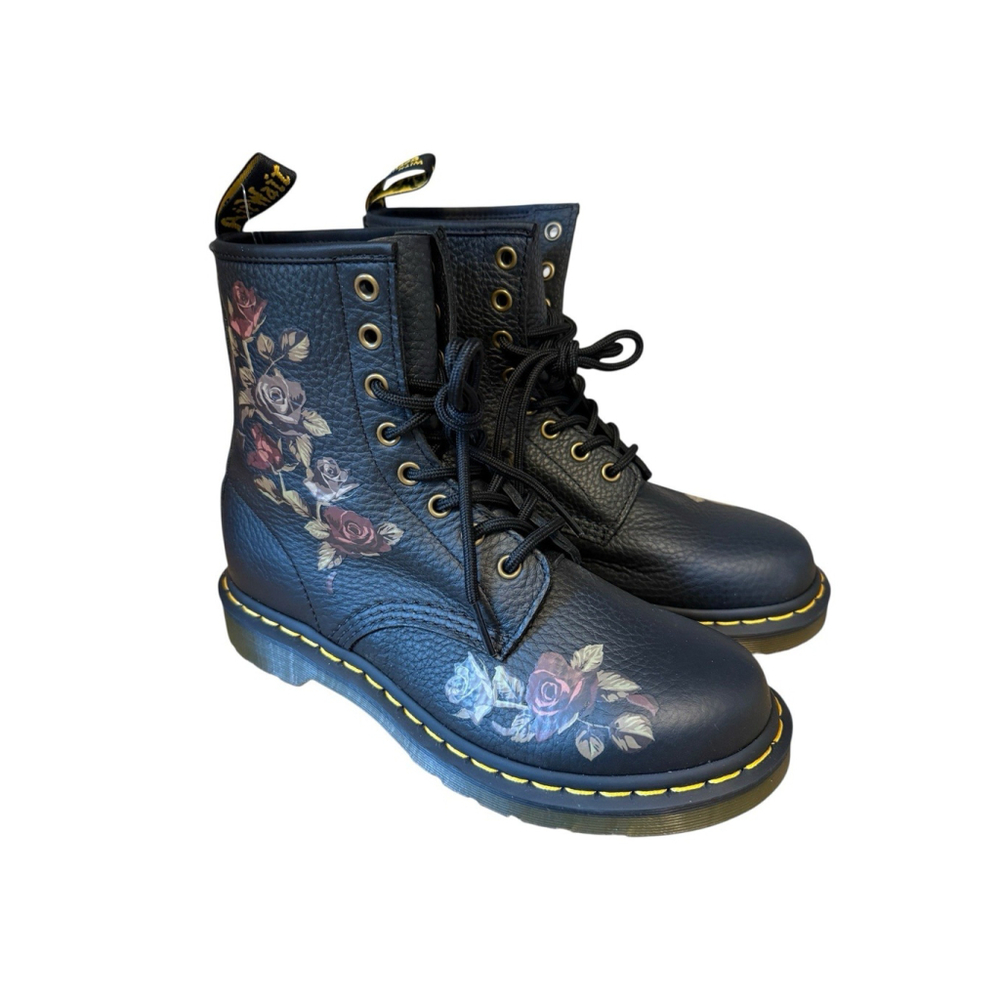 Dr Martens 1460 Decayed Roses Leather Lace Up Women’s Boot Black Size US 8 NWOB